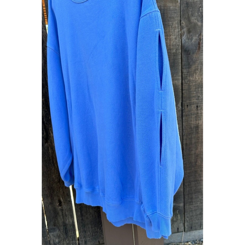 Aerie Womens L Blue Oversized Crewneck Sweatshirt Ribbed Side Panels Slit - Picture 8 of 13
